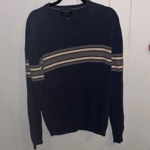 American Eagle Outfitters Blue Crewneck Sweater with Cream Stripes